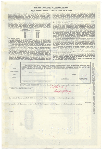 Union Pacific Corporation Bond Certificate