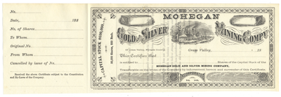 Mohegan Gold & Silver Mining Company Stock Certificate