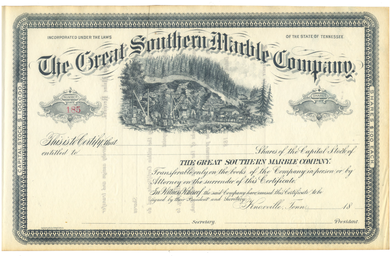 Great Southern Marble Company Stock Certificate