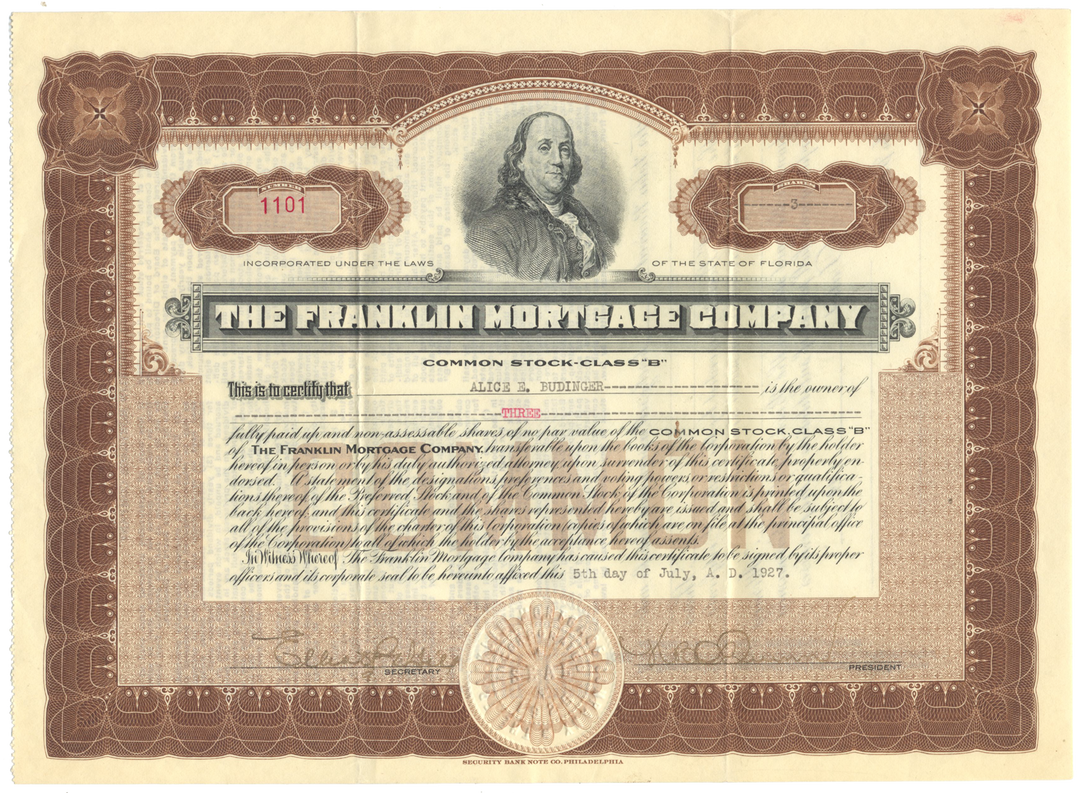 Franklin Mortgage Company Stock Certificate