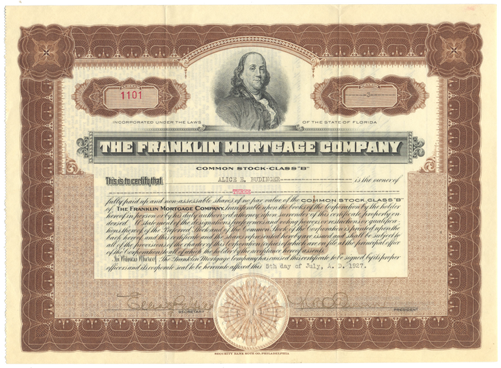 Franklin Mortgage Company Stock Certificate