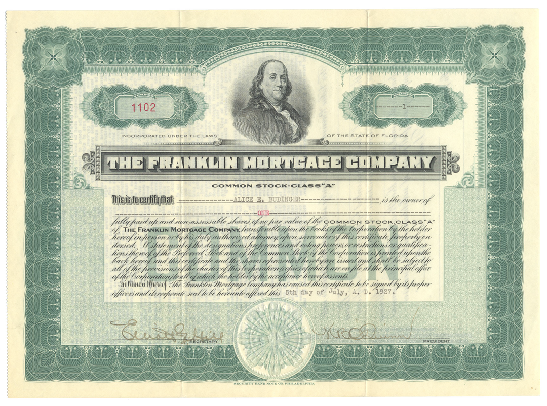 Franklin Mortgage Company Stock Certificate