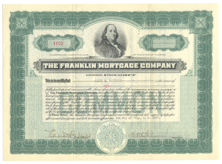 Franklin Mortgage Company Stock Certificate