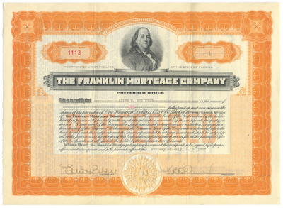 Franklin Mortgage Company Stock Certificate