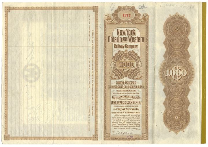 New York, Ontario and Western Railway Company Bond Certificate