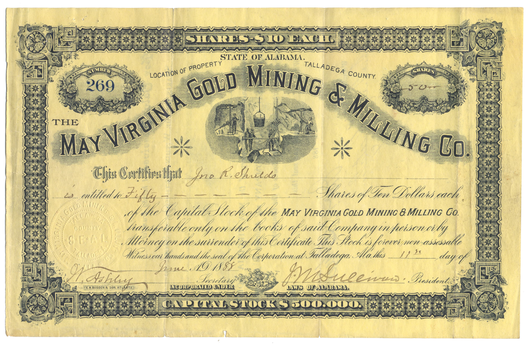 May Virginia Gold Mining & Milling Co. Stock Certificate