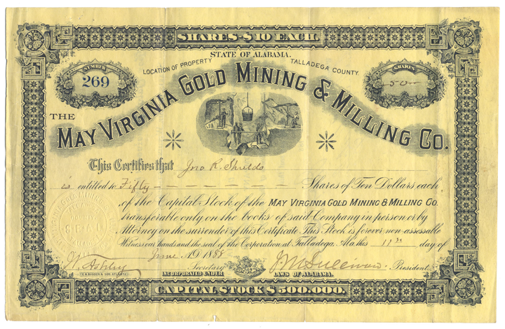 May Virginia Gold Mining & Milling Co. Stock Certificate