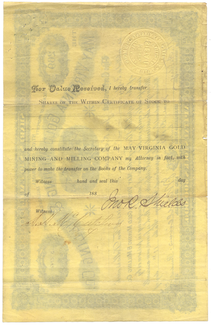 May Virginia Gold Mining & Milling Co. Stock Certificate