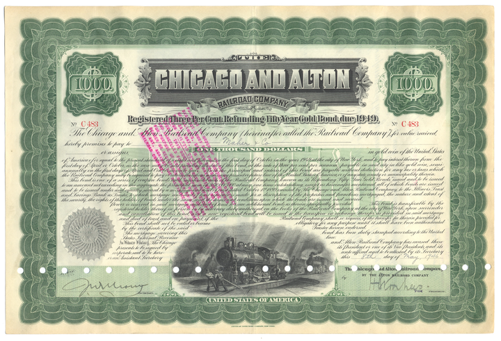 Chicago and Alton Railroad Company Bond Certificate