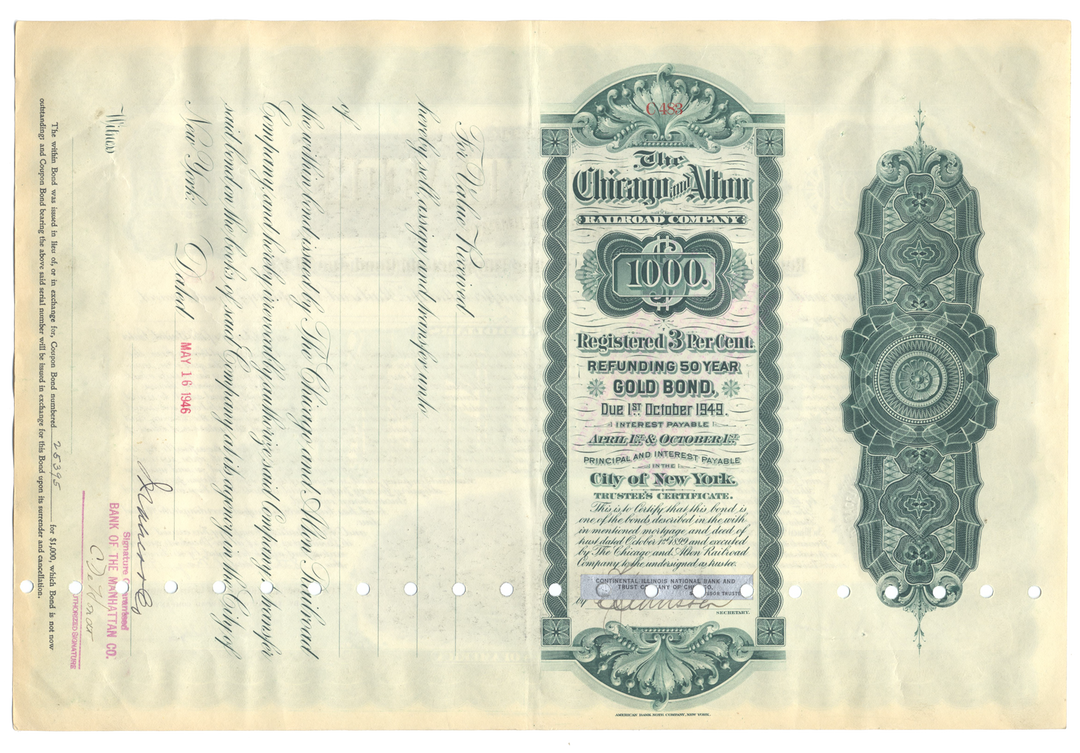 Chicago and Alton Railroad Company Bond Certificate