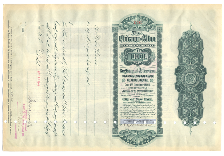 Chicago and Alton Railroad Company Bond Certificate