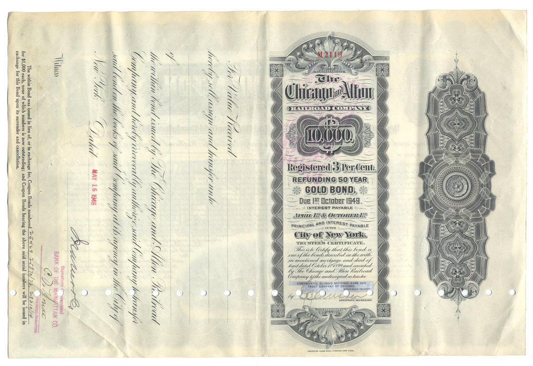 Chicago and Alton Railroad Company Bond Certificate