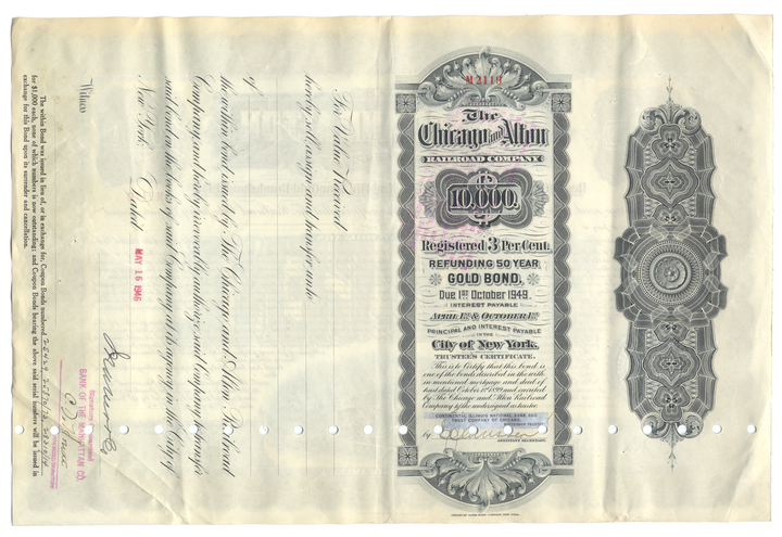 Chicago and Alton Railroad Company Bond Certificate