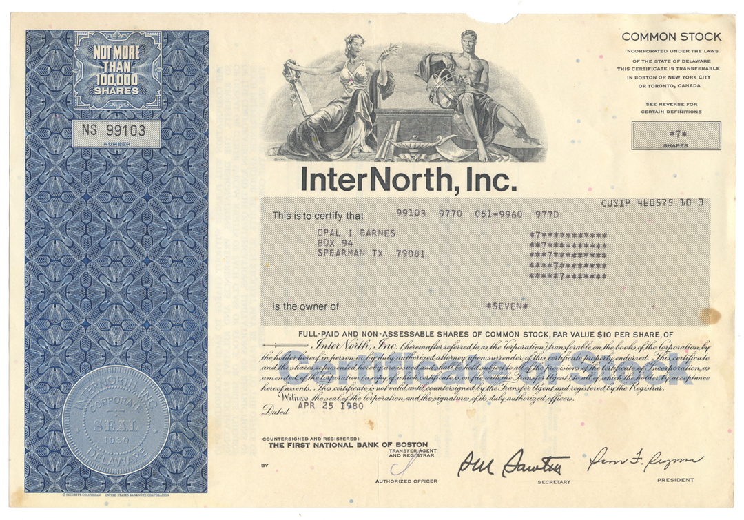 InterNorth, Inc. Stock Certificate