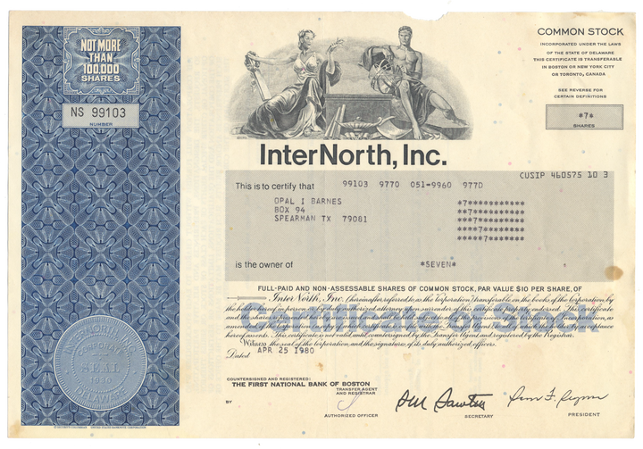 InterNorth, Inc. Stock Certificate