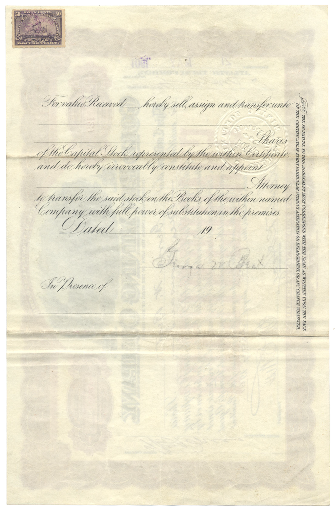 Gold Pan Mining Company Stock Certificate