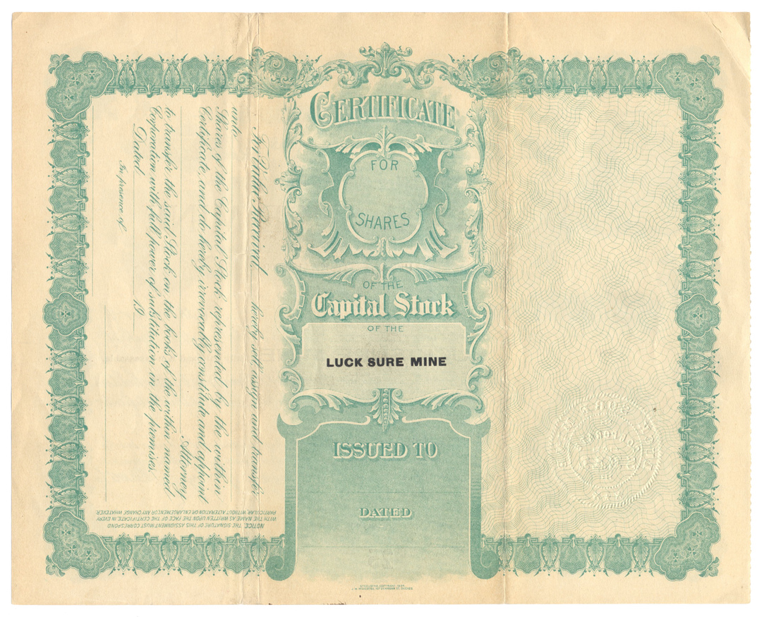 Luck Sure Mine Stock Certificate