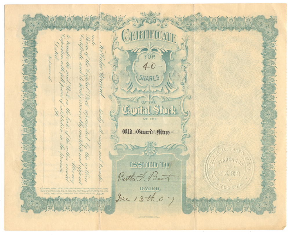 Old Guard Mine Stock Certificate