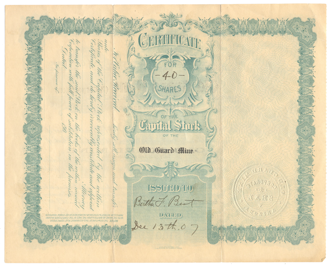 Old Guard Mine Stock Certificate