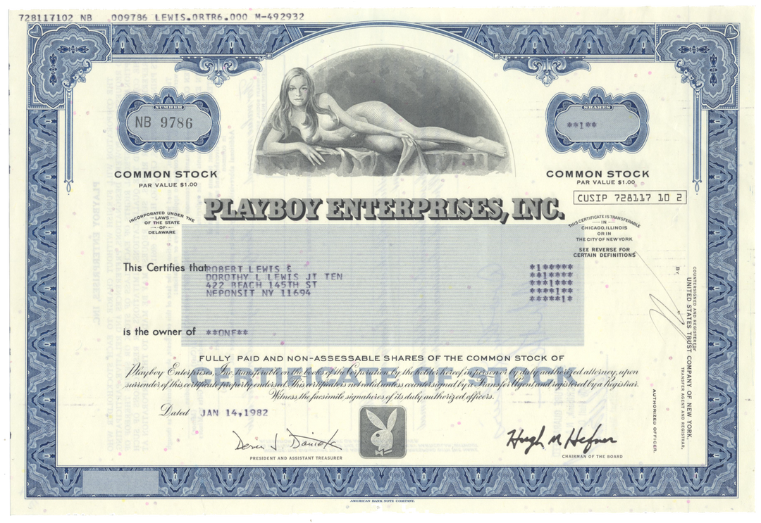 Playboy Enterprises, Inc. Stock Certificate