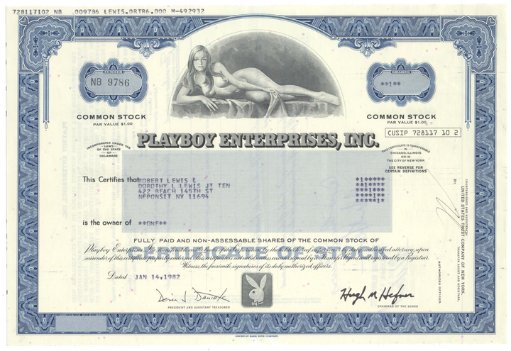 Playboy Enterprises, Inc. Stock Certificate