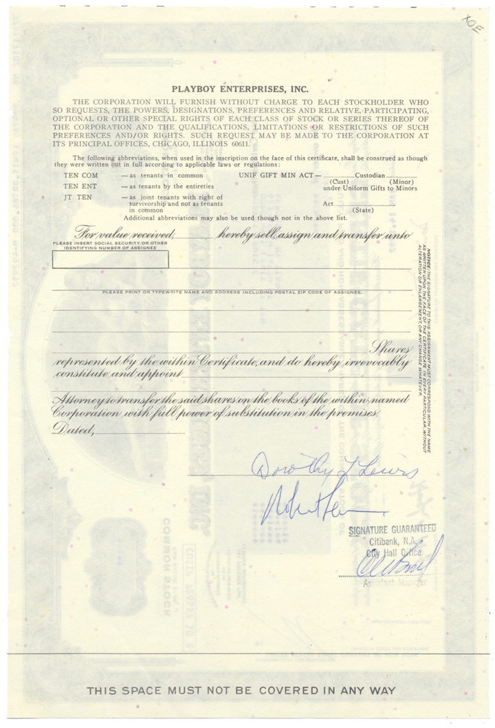 Playboy Enterprises, Inc. Stock Certificate