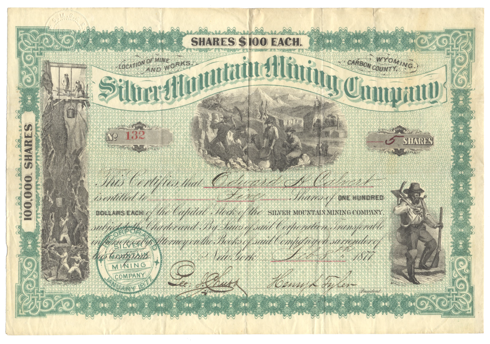 Silver Mountain Mining Company Stock Certificate