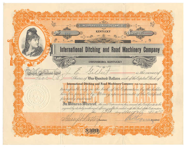 International Ditching and Road Machinery Company Stock Certificate