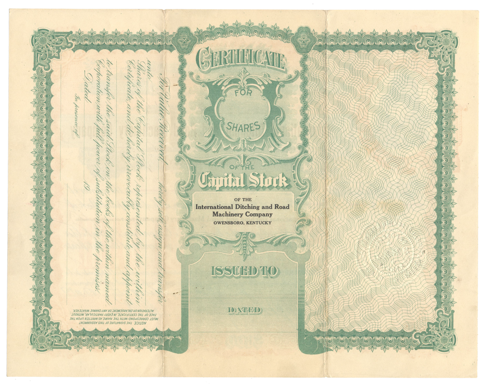 International Ditching and Road Machinery Company Stock Certificate