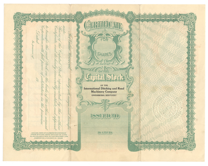 International Ditching and Road Machinery Company Stock Certificate