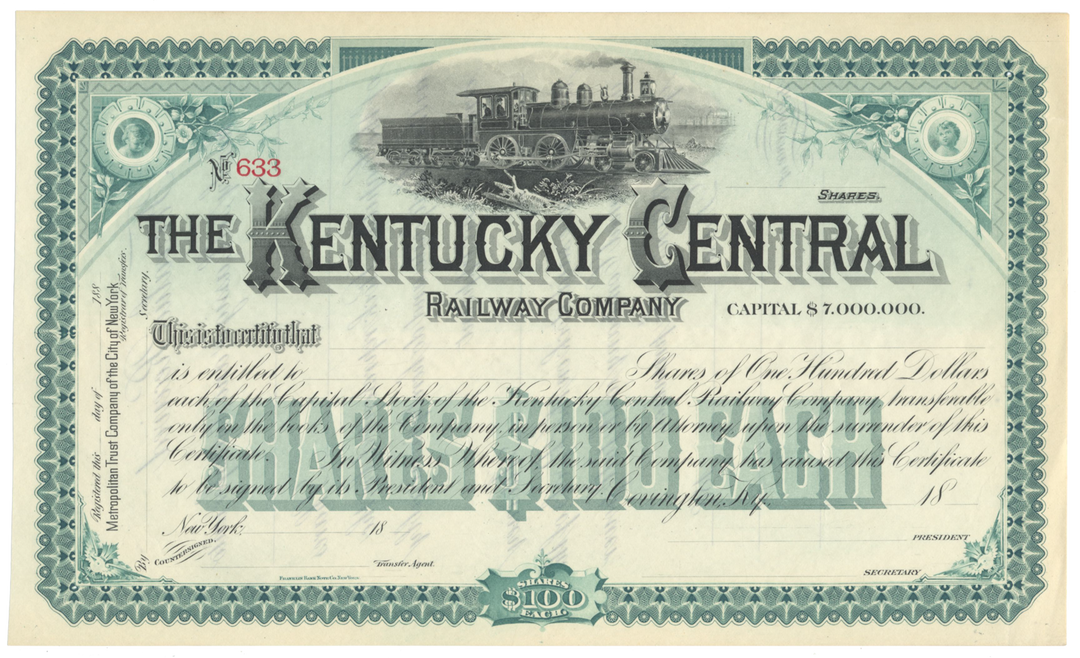 Kentucky Central Railway Company Stock Certificate