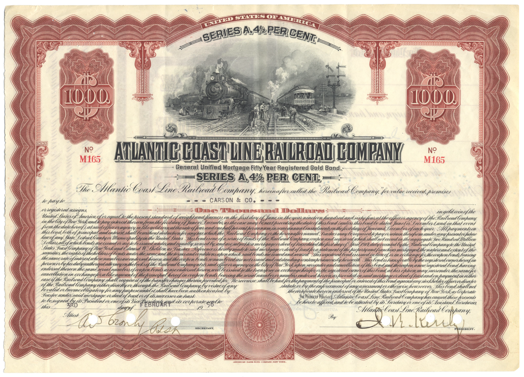 Atlantic Coast Line Railroad Company Bond Certificate