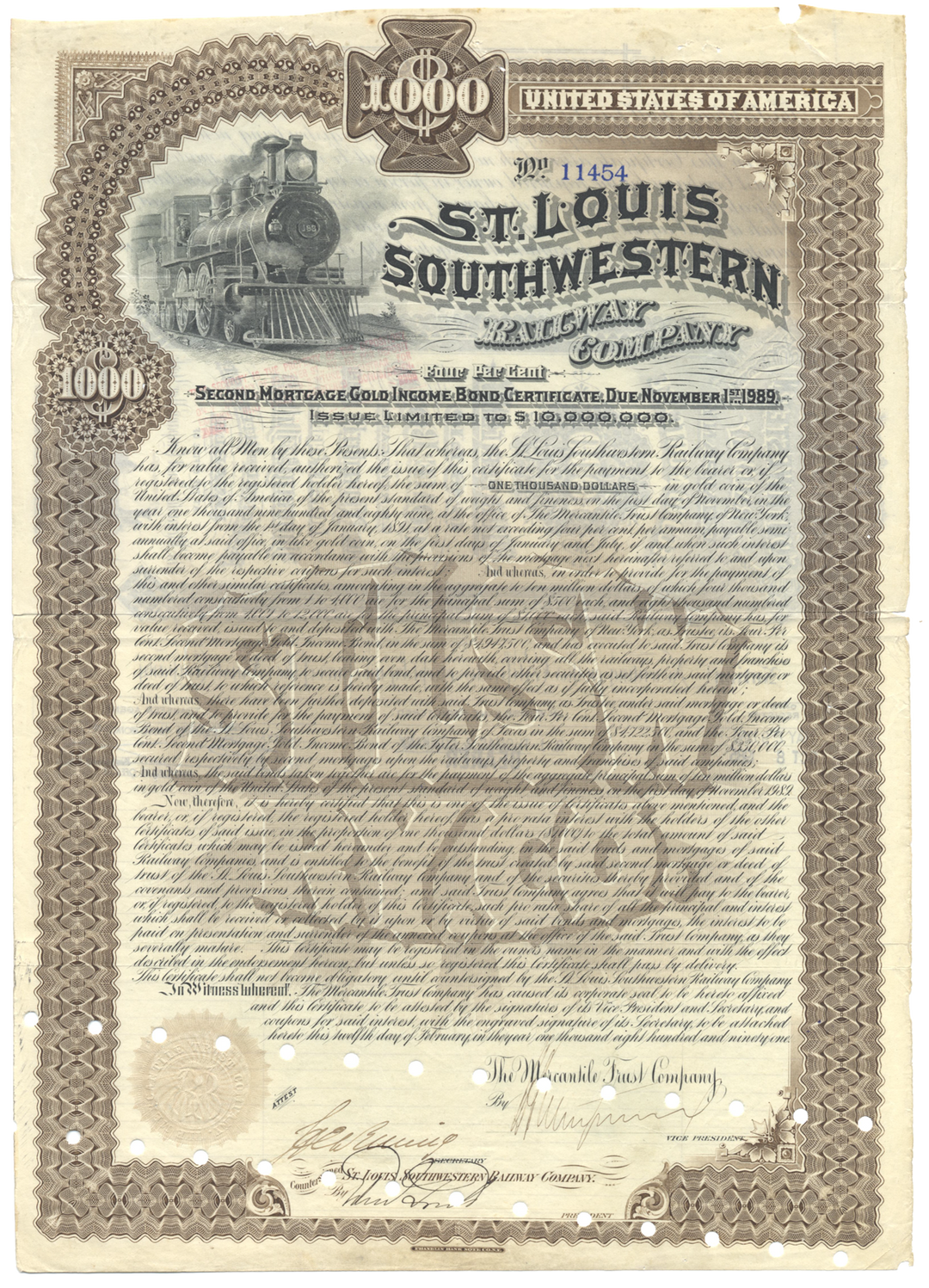 St. Louis Southwestern Railway Company Bond Certificate