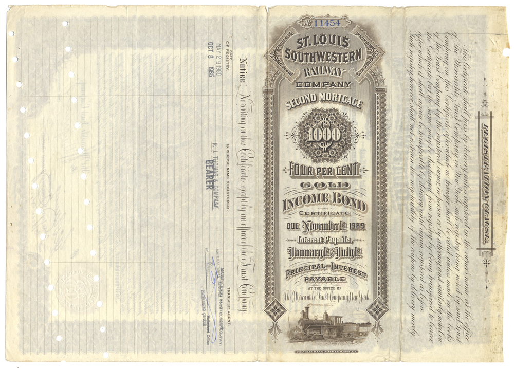 St. Louis Southwestern Railway Company Bond Certificate