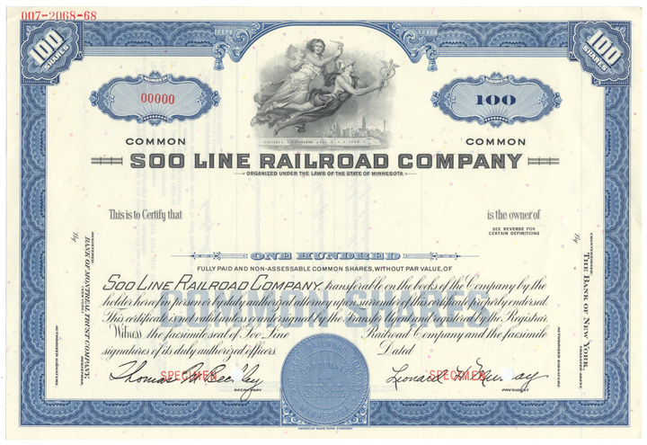 Soo Line Railroad Company Stock Certificate