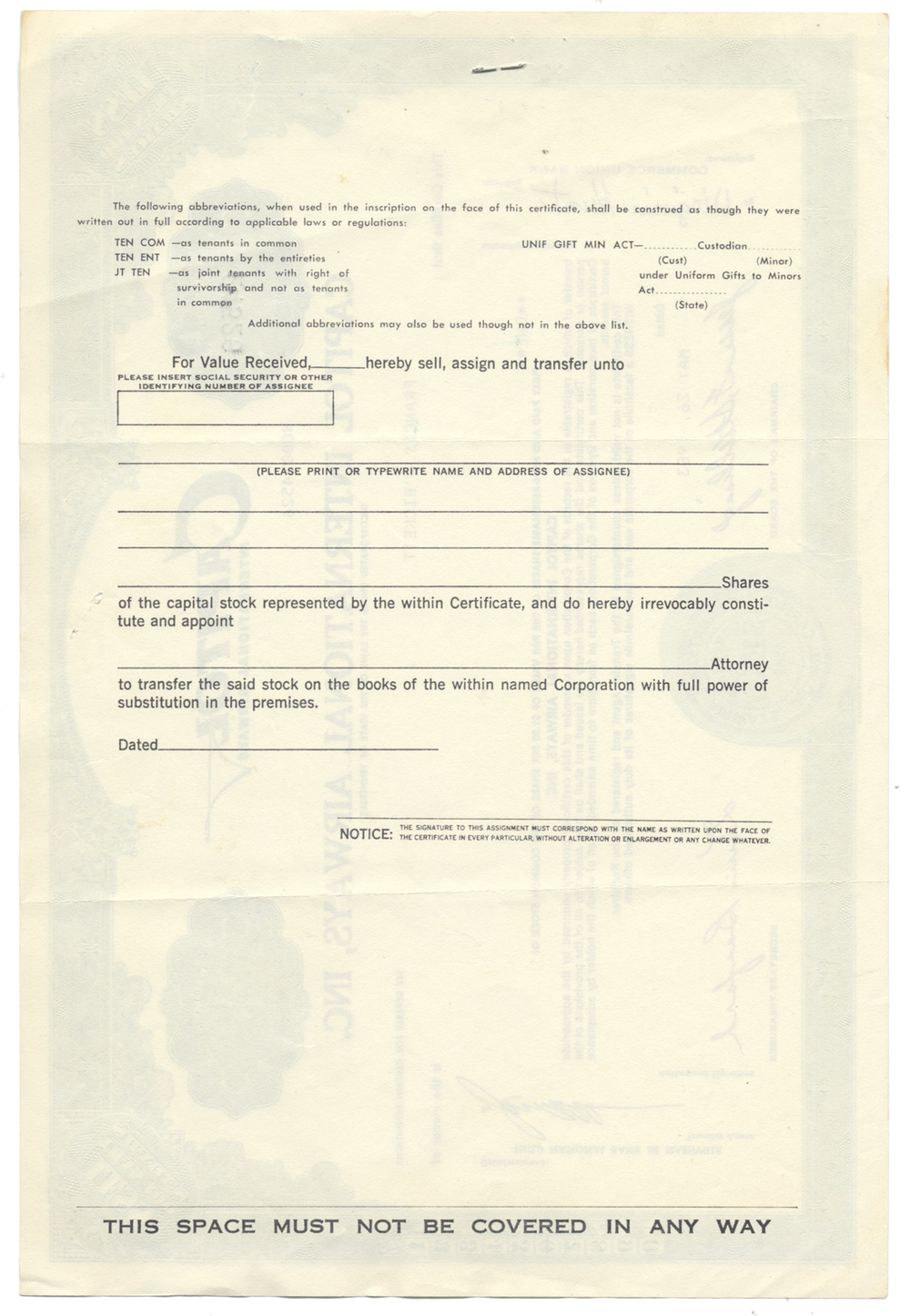 Capitol International Airways, Inc. Stock Certificate