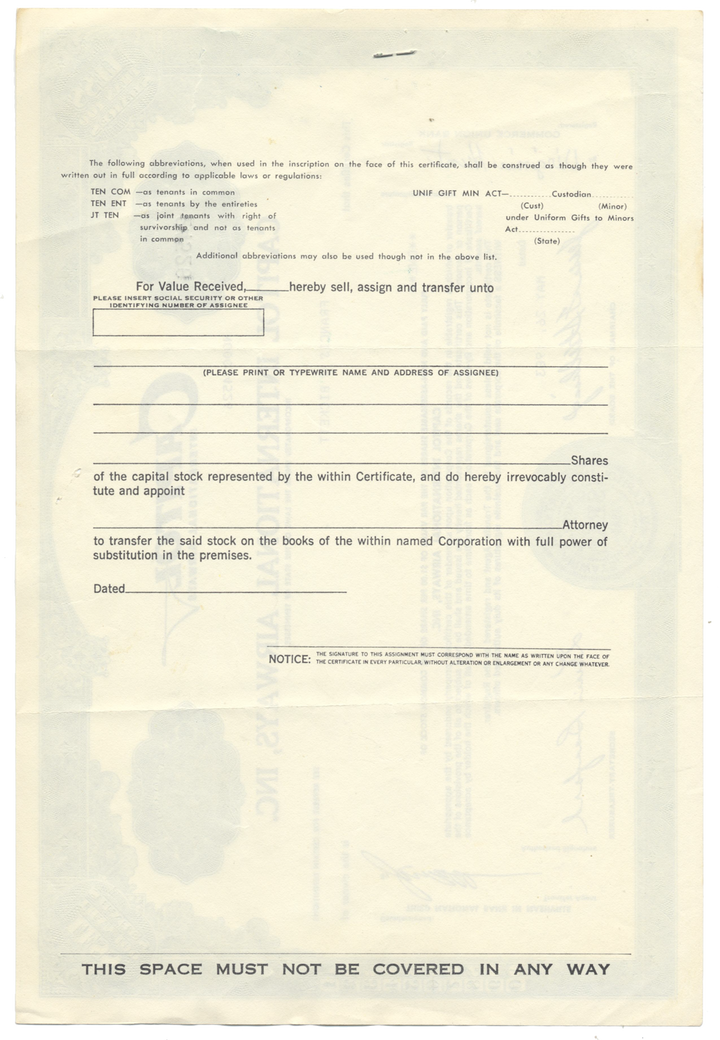 Capitol International Airways, Inc. Stock Certificate