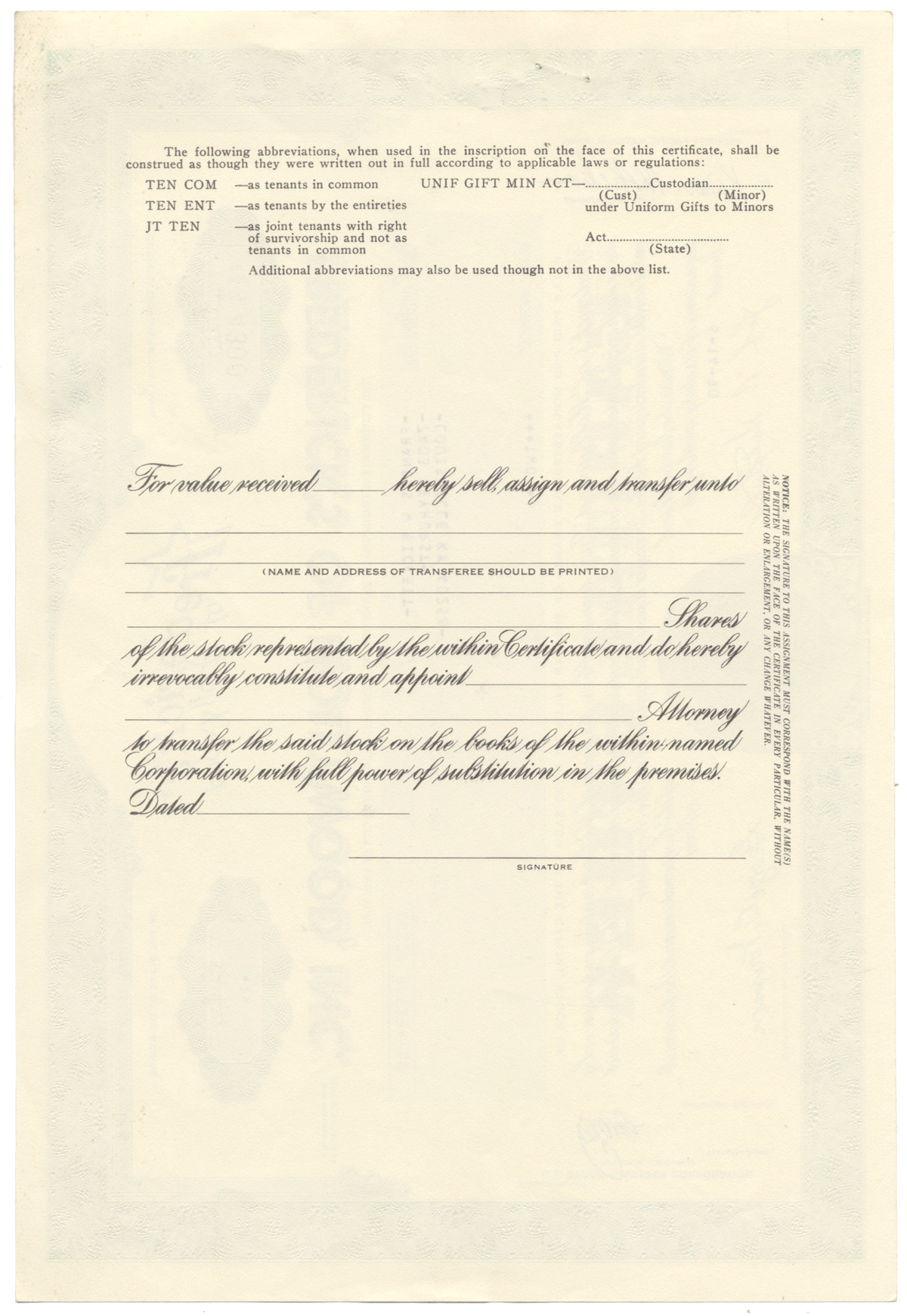 Frederick's of Hollywood, Inc. Sock Certificate