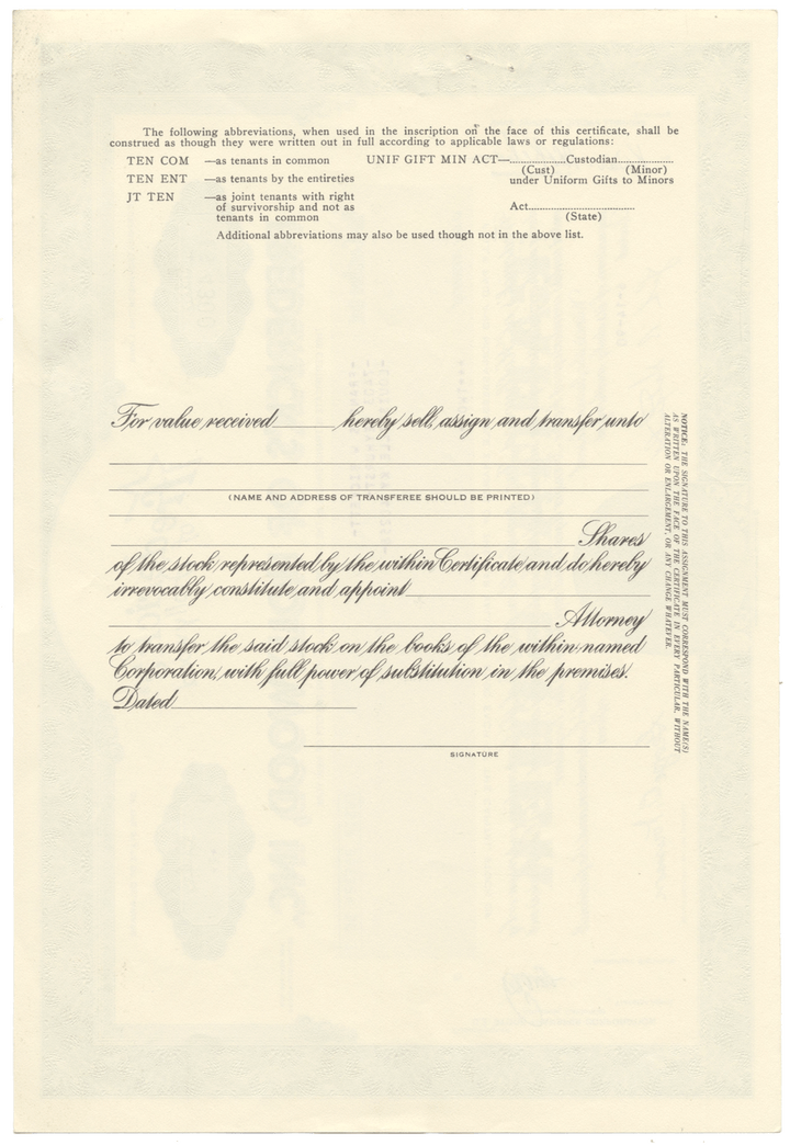 Frederick's of Hollywood, Inc. Sock Certificate