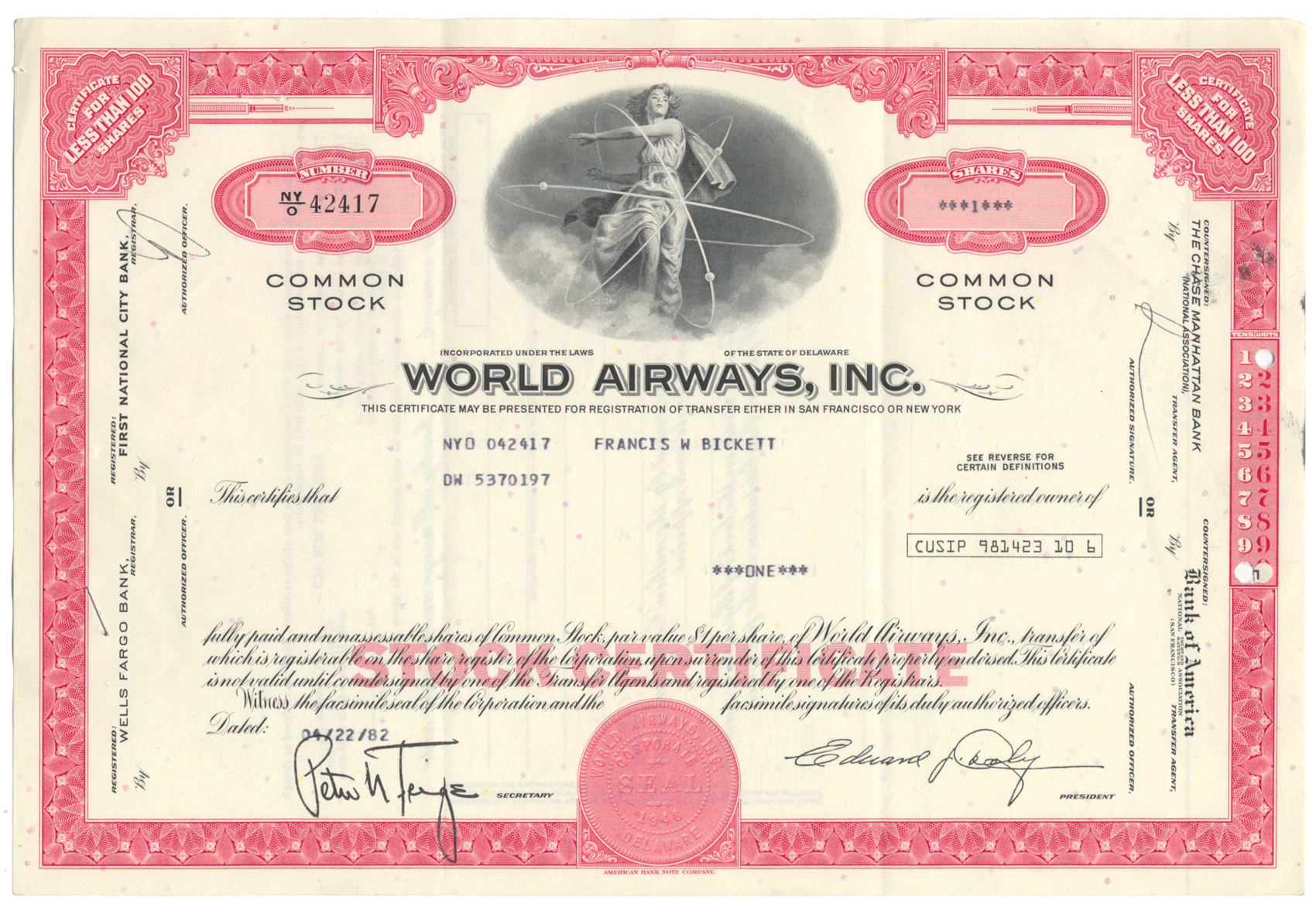 World Airways, Inc. Stock Certificate