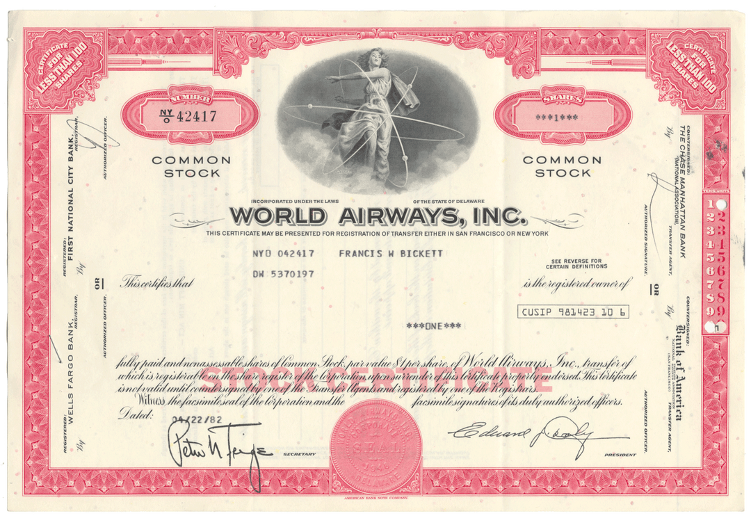 World Airways, Inc. Stock Certificate