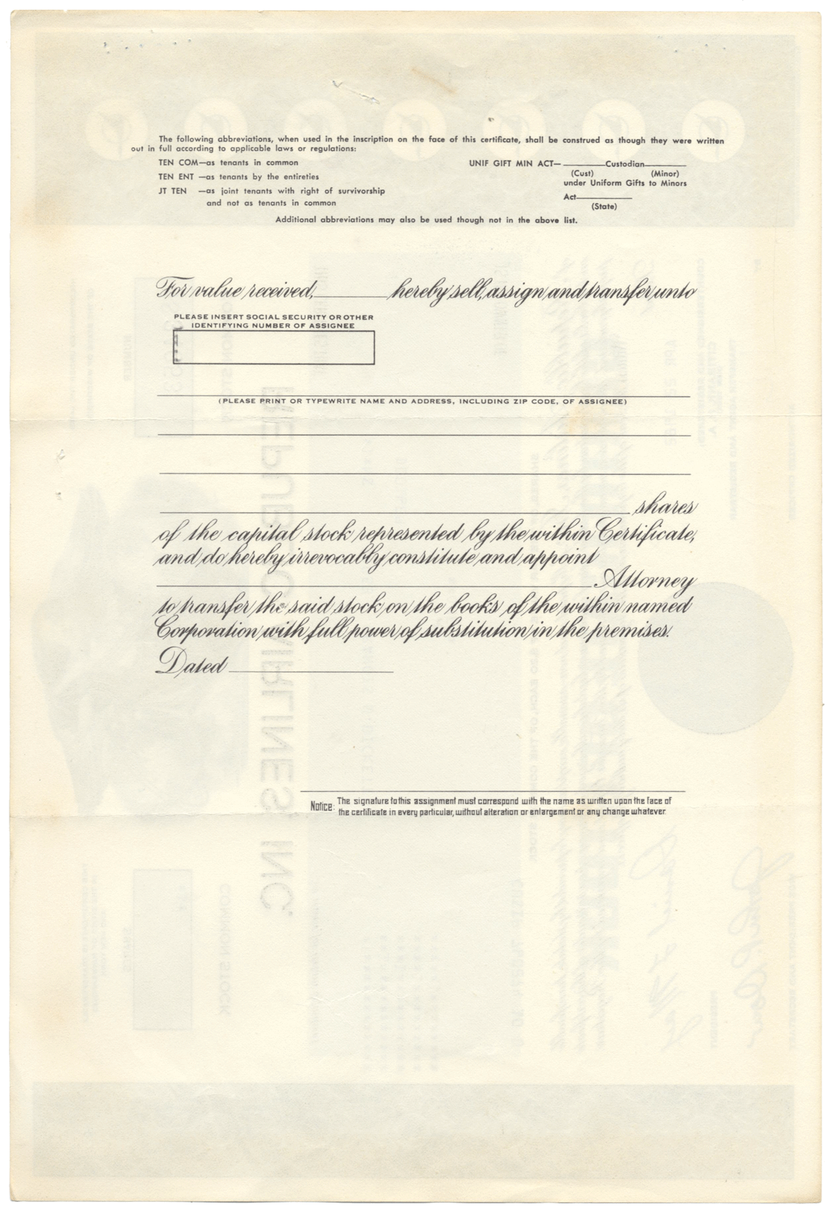 Republic Airlines, Inc. Stock Certificate