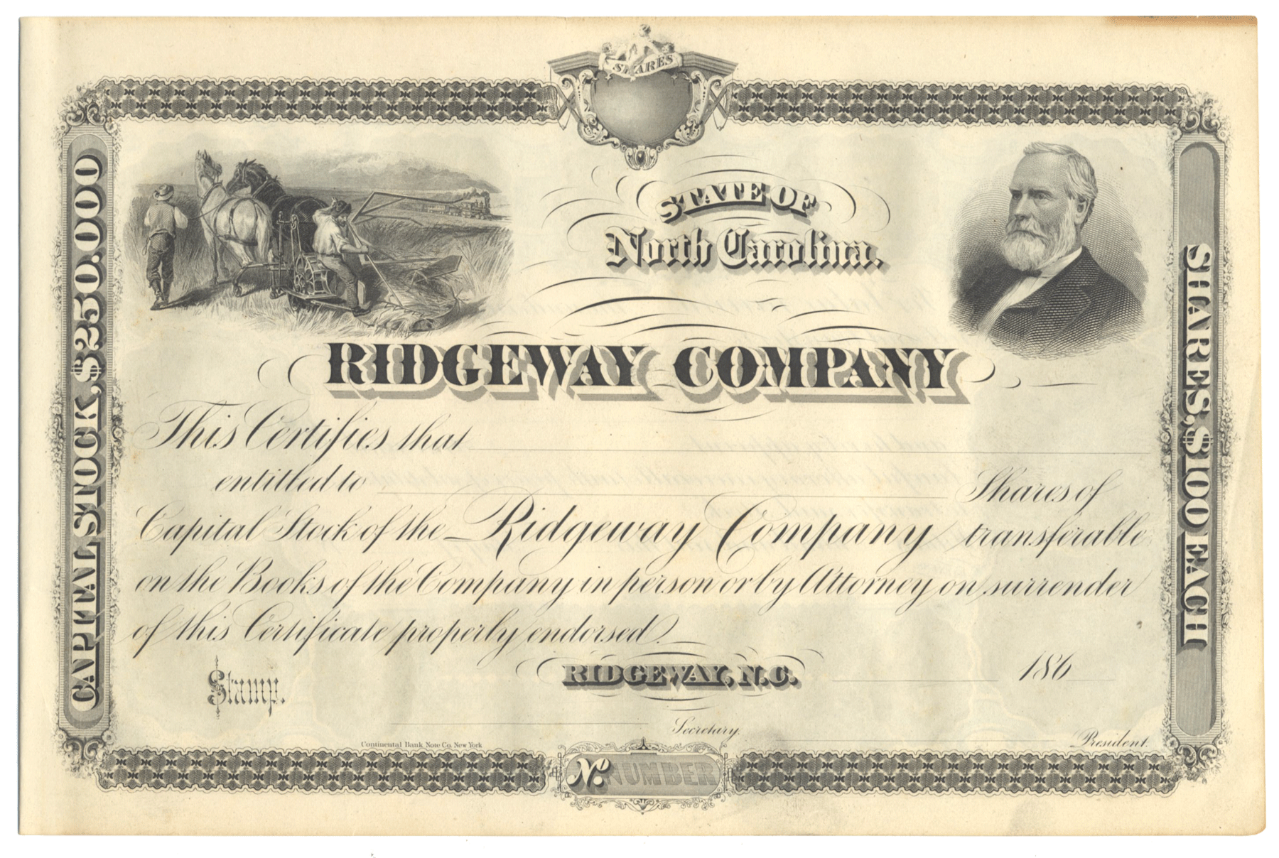 Ridgeway Company Stock Certificate