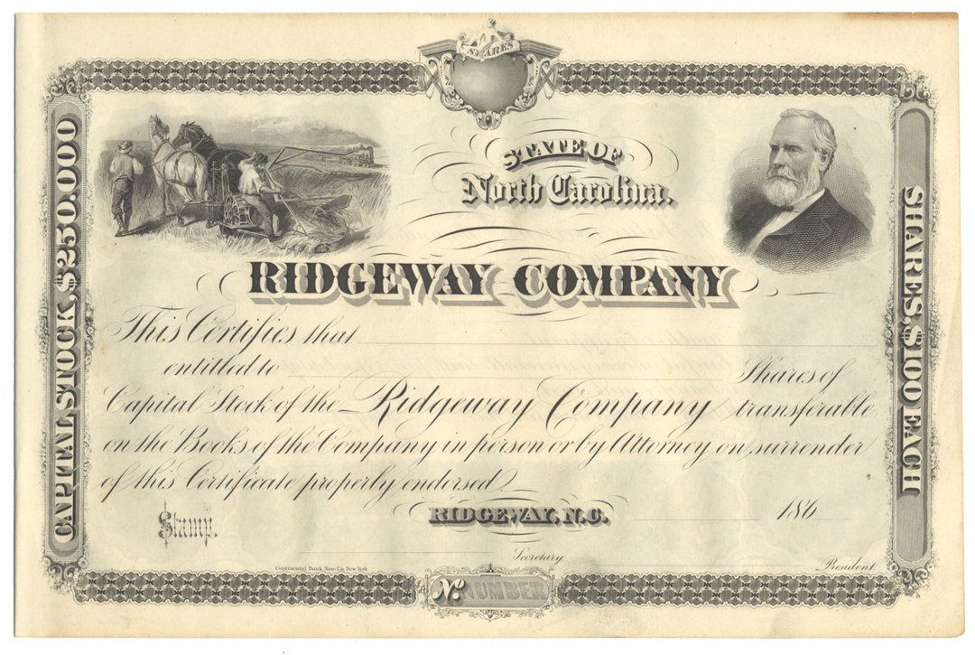Ridgeway Company Stock Certificate