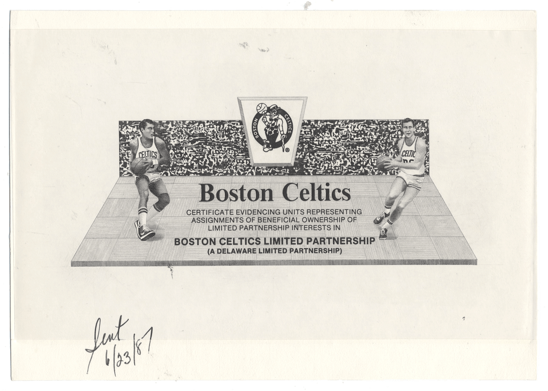 Boston Celtics document with two basketball players on a court.