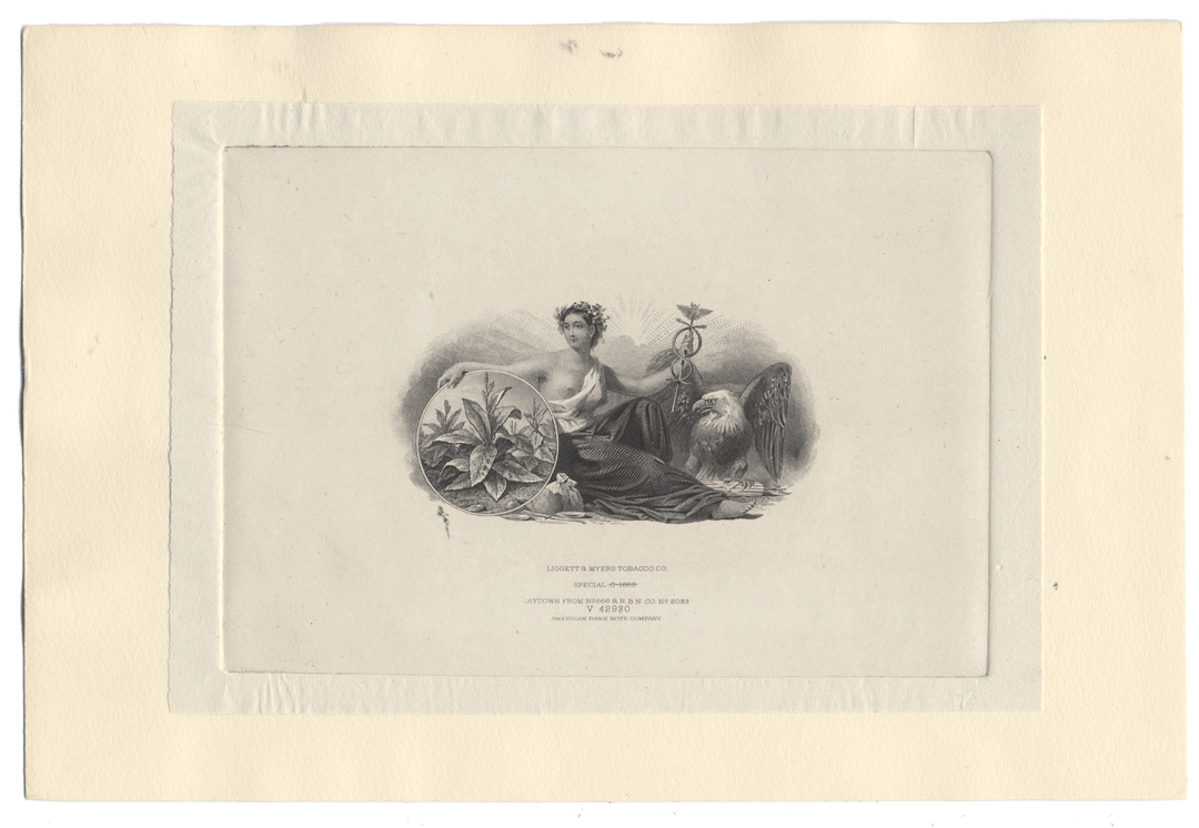 American Bank Note Company Vignette Card for LIGGETT & MYERS TOBACCO (Serial #V 42930)