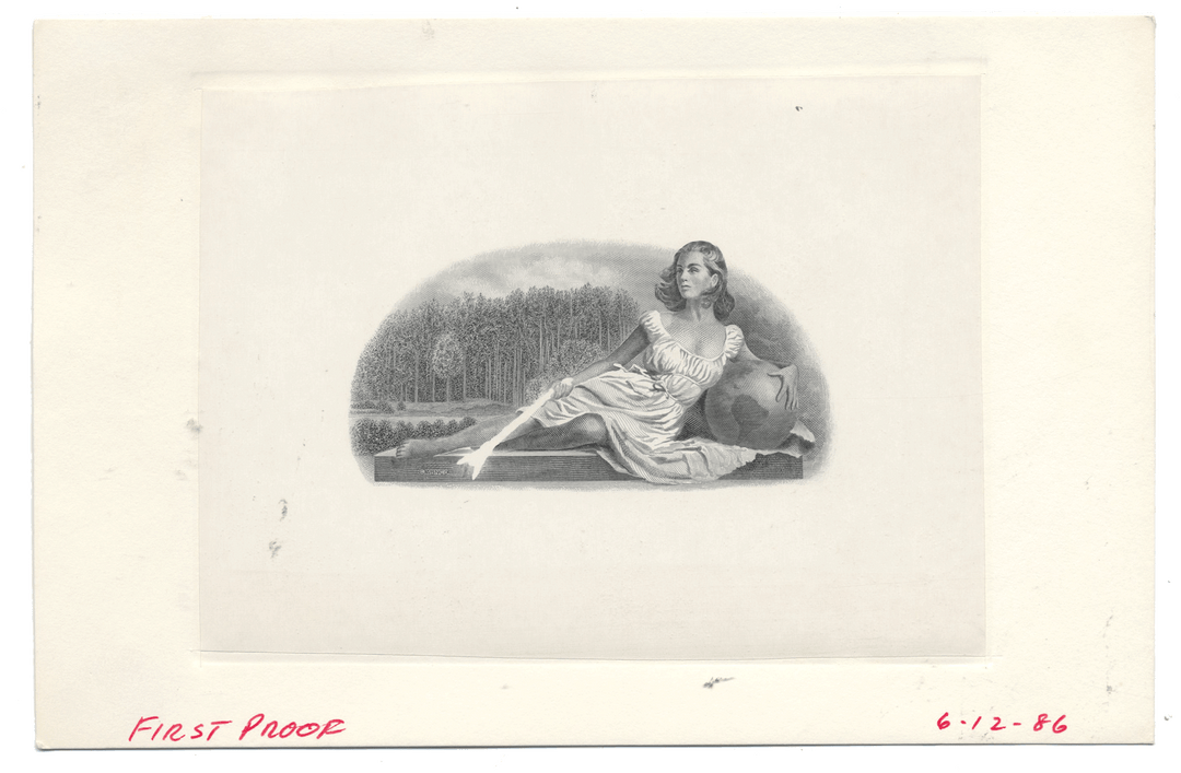 American Bank Note Company Vignette Card (Female, Globe, Forest)