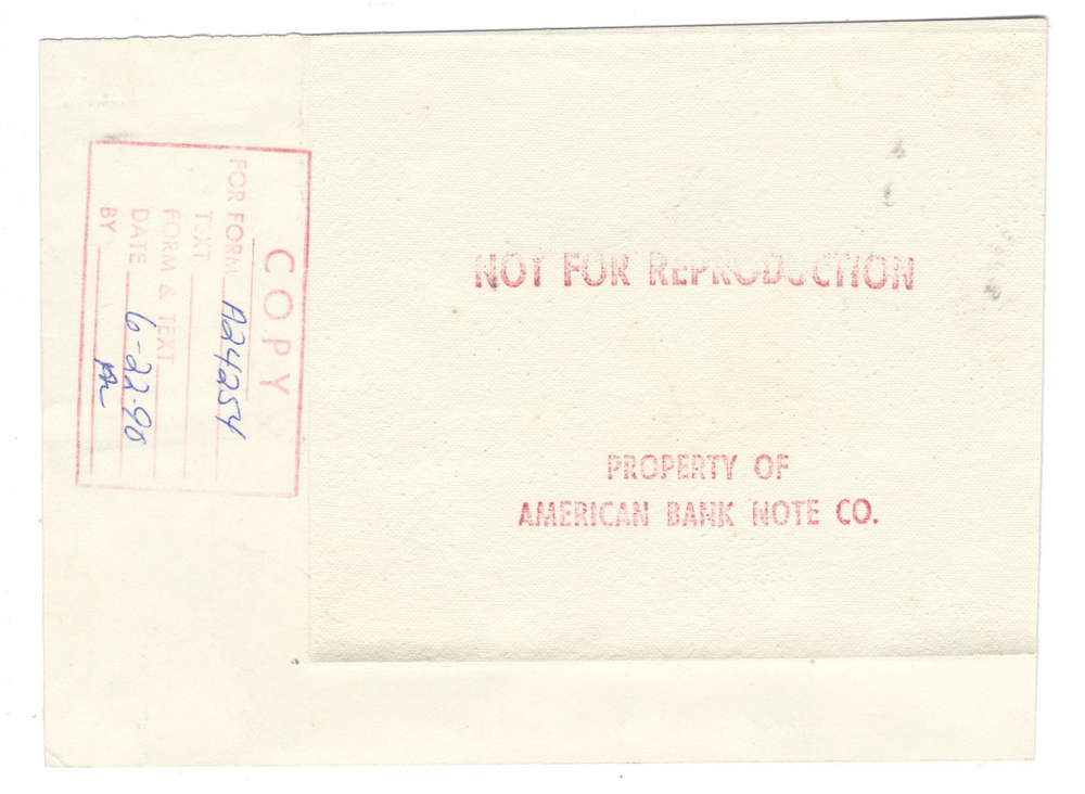 American Bank Note Company Vignette Card (Serial #V 108530)