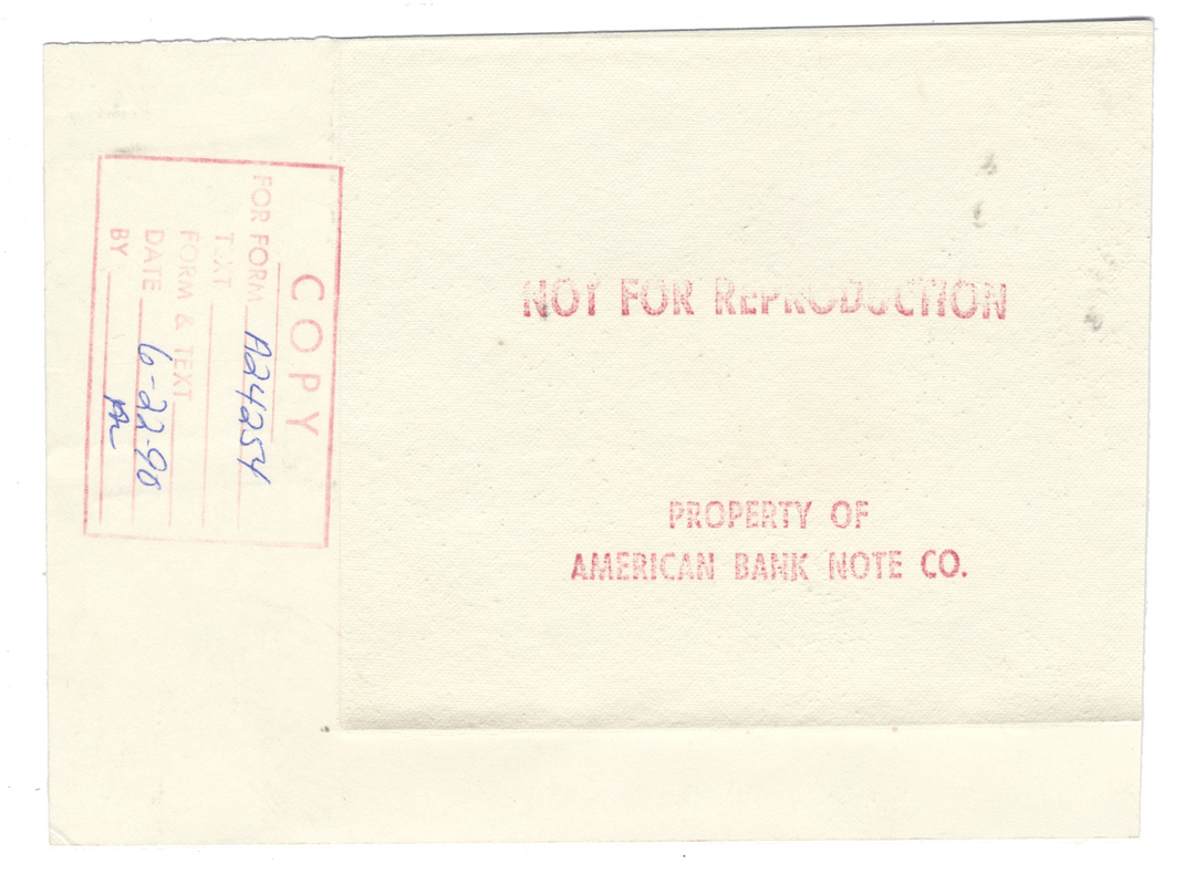 American Bank Note Company Vignette Card (Serial #V 108530)