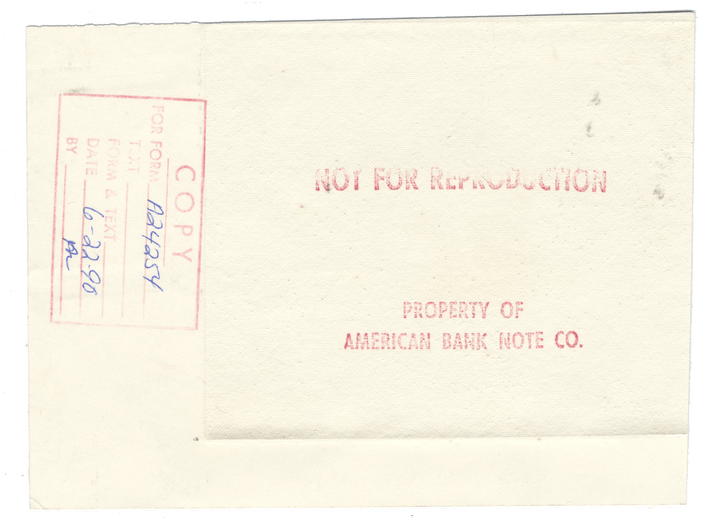 American Bank Note Company Vignette Card (Serial #V 108530)